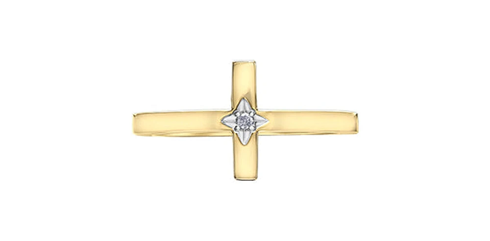 10K Yellow Gold 0.01cttw Diamond Cross Ring, size 6