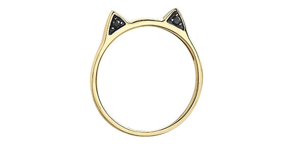 10K Yellow Gold 0.06cttw Treated Black Diamond "Cat" Ring, size 6.5