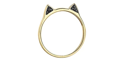 10K Yellow Gold 0.06cttw Treated Black Diamond "Cat" Ring, size 6.5