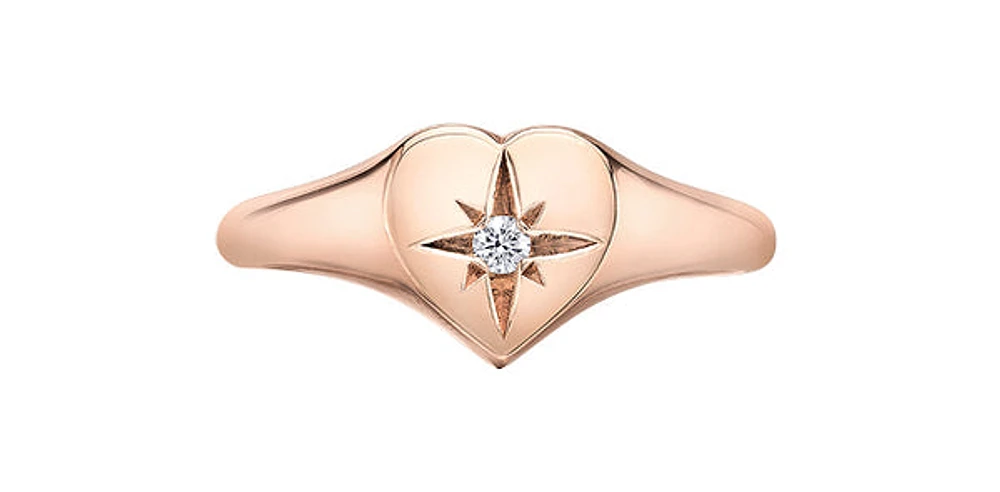 10K Rose Gold 0.03cttw Canadian Diamond Heart Ring, Size 6.5