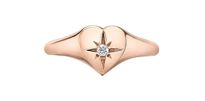 10K Rose Gold 0.03cttw Canadian Diamond Heart Ring, Size 6.5