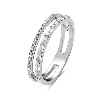 14K White Gold 0.28cttw Baguette Cut & Round Brilliant Cut Diamond Ring, size 6.5