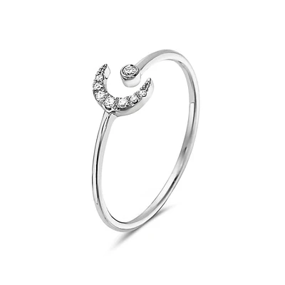 14K White Gold 0.04cttw Diamond Moon Ring, size 6.5