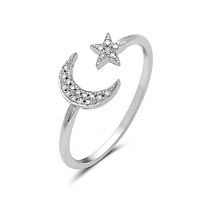 14K White Gold 0.05cttw Diamond Moon & Star Ring, size 6.5