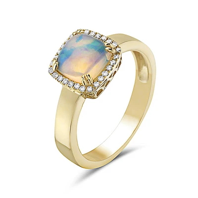14K Yellow Gold 0.91cttw Opal and 0.09cttw Diamond Halo Ring, 6.5 - / 4.5