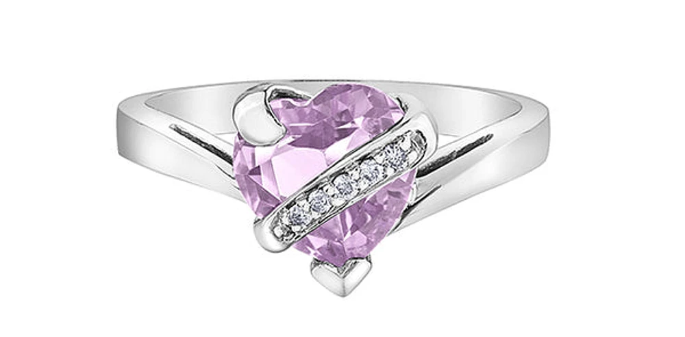 10K White Gold Pink Amethyst and Diamond Ring, size 6