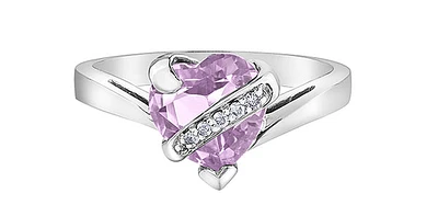 10K White Gold Pink Amethyst and Diamond Ring, size 6