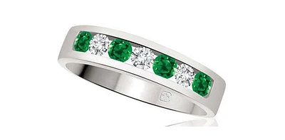 10K White Gold Genuine Emerald & Diamond Band