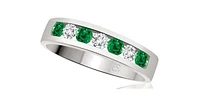 10K White Gold Genuine Emerald & Diamond Band