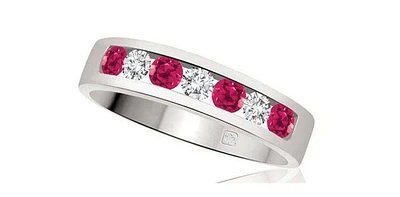 10K White Gold Ruby & Diamond Band-Size 6.5