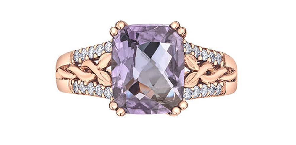 10K Rose Gold Pink Amethyst and Diamond Ring, size 6