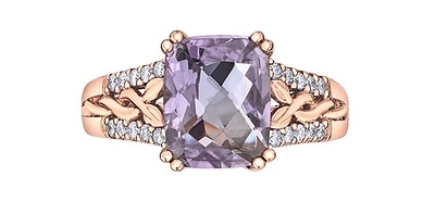 10K Rose Gold Pink Amethyst and Diamond Ring, size 6