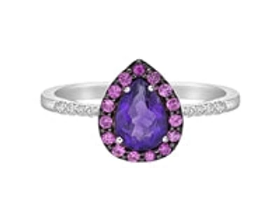 10K White Gold 0.65 carat Amethyst, Pink Sapphire and Diamond Ring