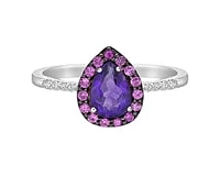 10K White Gold 0.65 carat Amethyst, Pink Sapphire and Diamond Ring