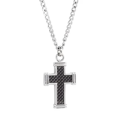 ITALGEM - Stainless Steel Black Carbon Fibre Cross Necklace