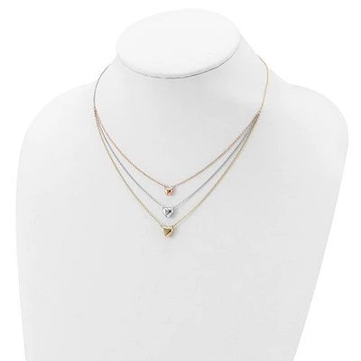 14K Tri-color Three Tone Gold Heart with 1in ext. Necklace- 16 Inches
