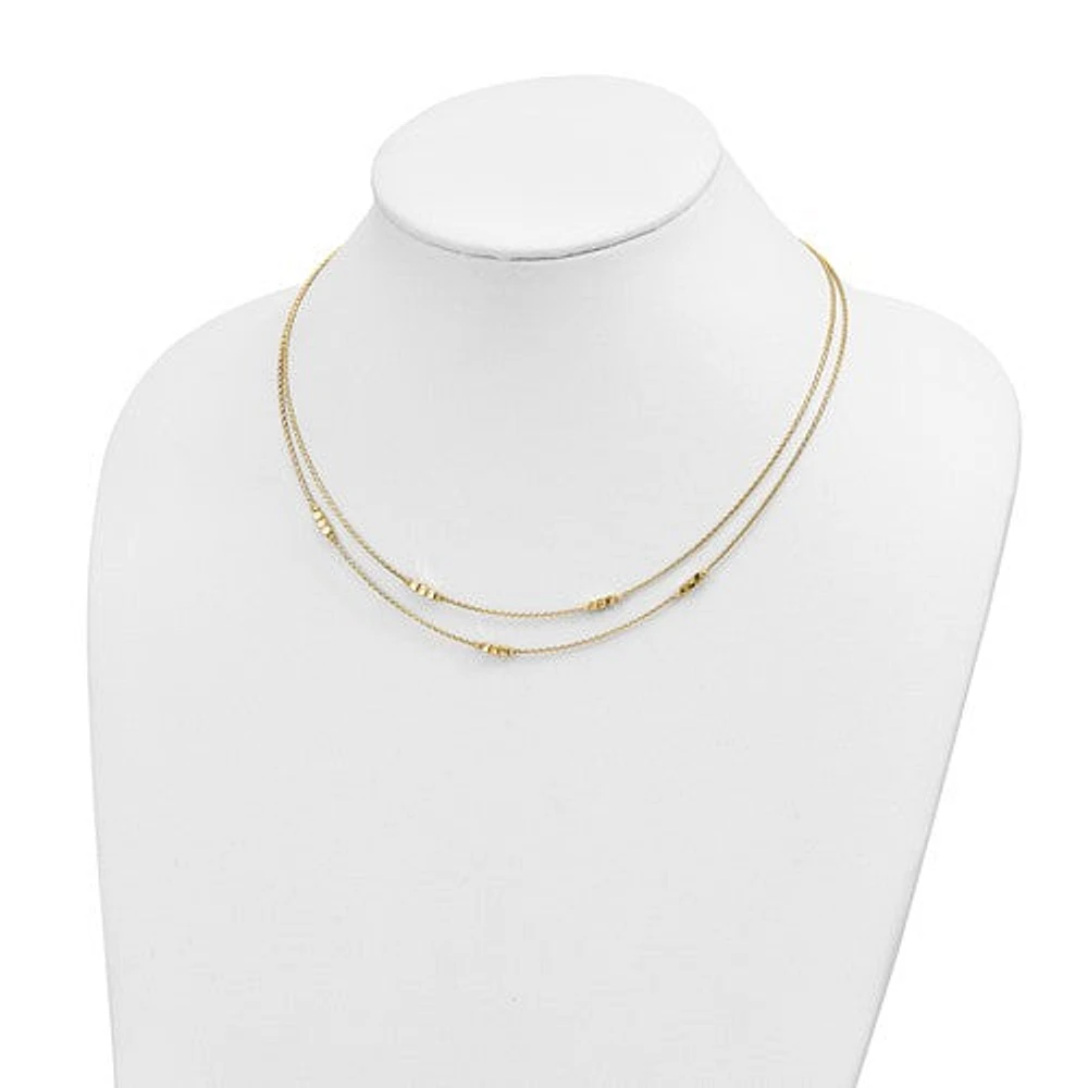 14K Polished D/C Beaded Double Strand with 1 inch ext. Necklace - 17-18 Inches