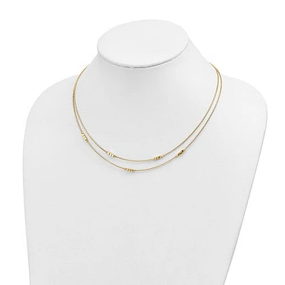 14K Polished D/C Beaded Double Strand with 1 inch ext. Necklace - 17-18 Inches
