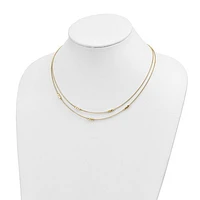 14K Polished D/C Beaded Double Strand with 1 inch ext. Necklace - 17-18 Inches