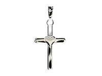 925 Sterling Silver 25mm x 15mm Flat Cross Charm with a Heart Center