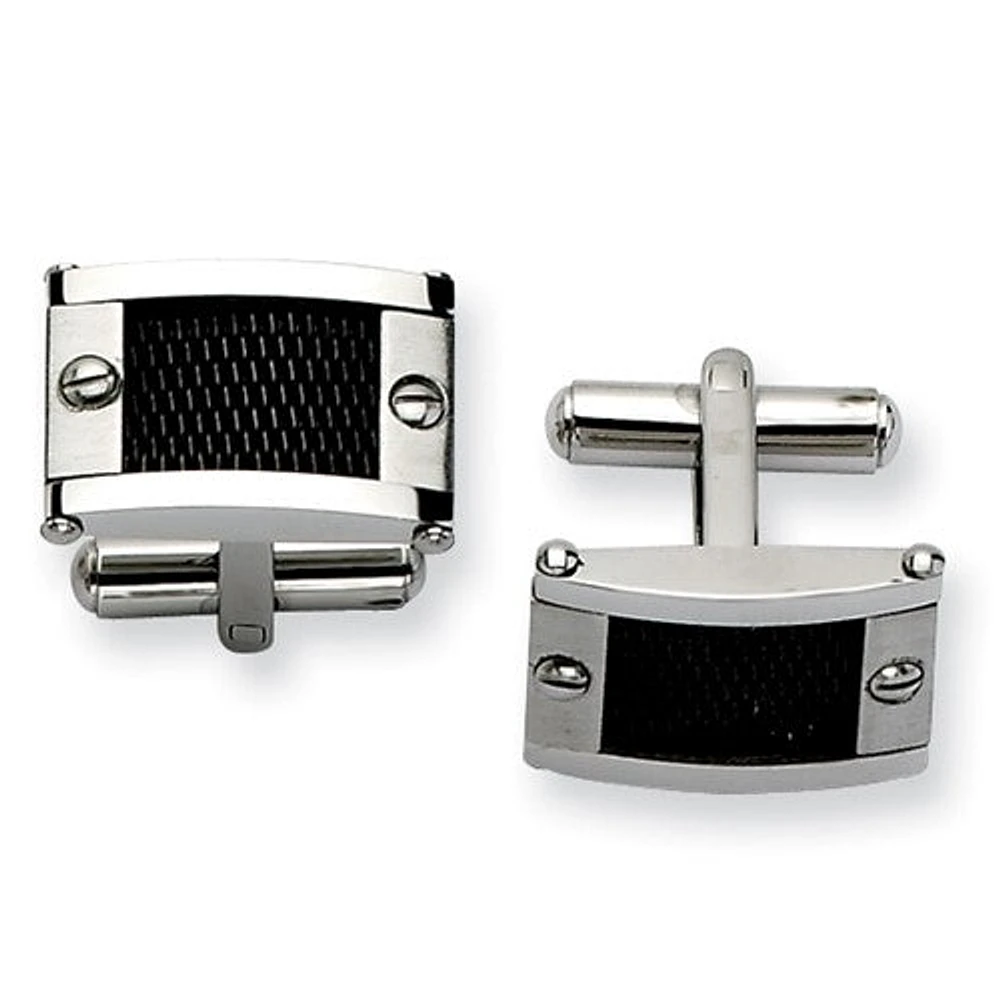Stainless Steel Black Mesh Inlay Cuff Links