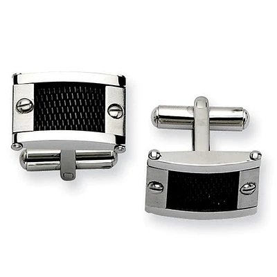 Stainless Steel Black Mesh Inlay Cuff Links