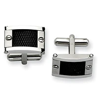 Stainless Steel Black Mesh Inlay Cuff Links