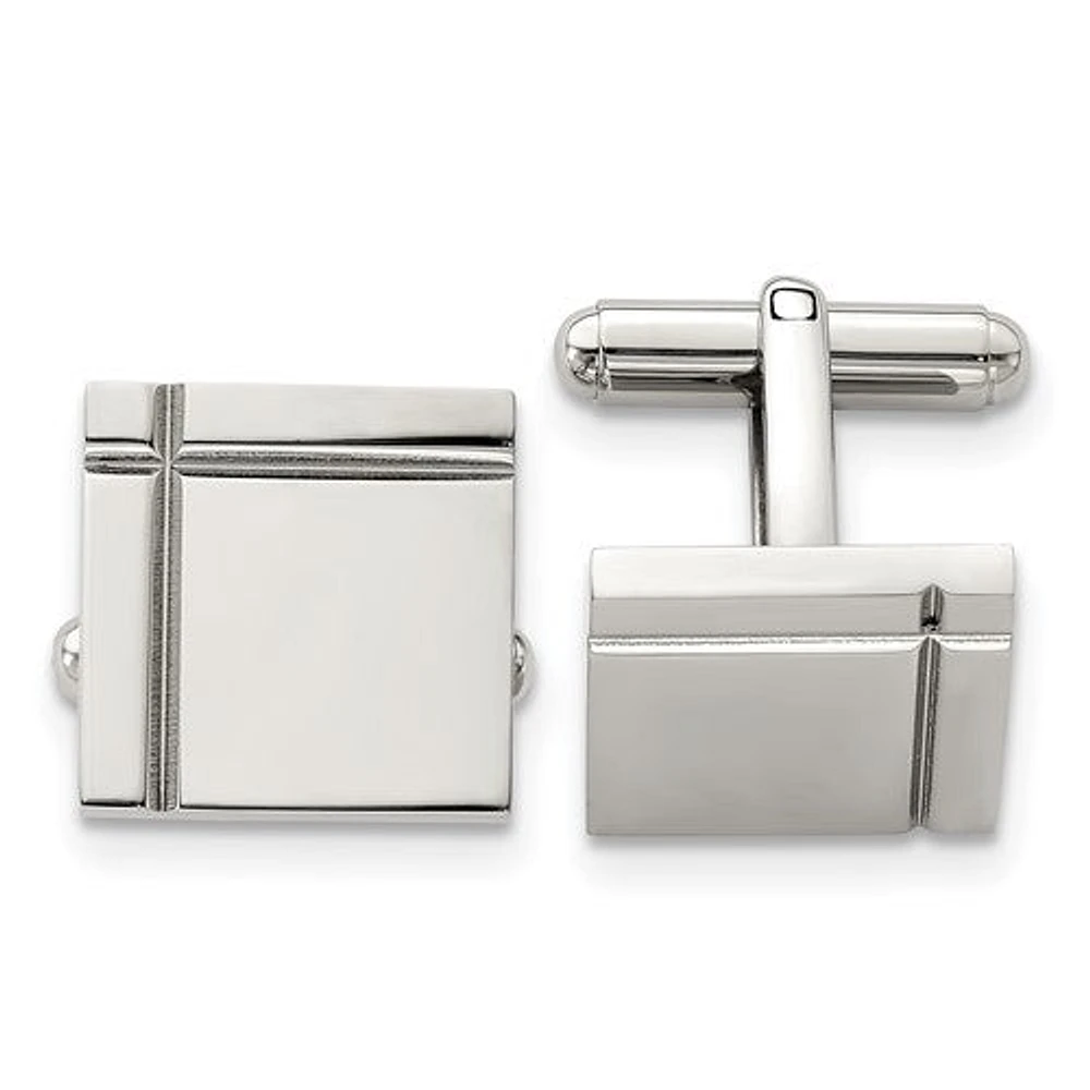 Stainless Steel Polished Square Cufflinks Engraving
