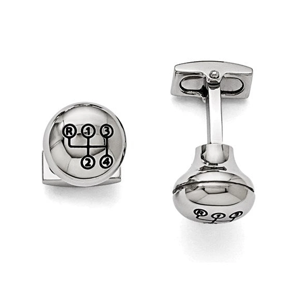 Stainless Steel Polished Enameled Stick Shift Design Cufflinks