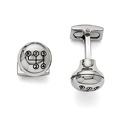 Stainless Steel Polished Enameled Stick Shift Design Cufflinks