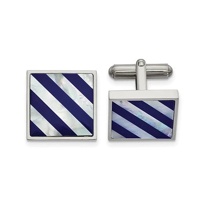 Stainless Steel Polished with Mother of Pearl and Blue Shell Inlay Cufflinks