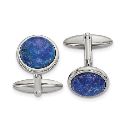 Stainless Steel Polished Lapis Circle Cufflinks