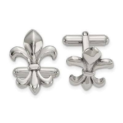 Stainless Steel Polished Fleur de Lis Cufflinks