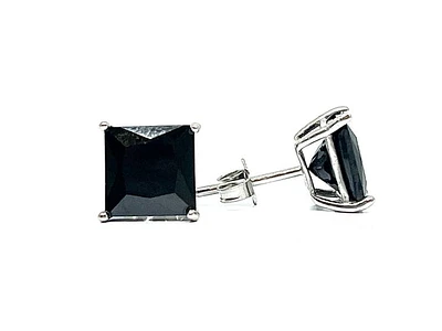 925 Sterling Silver with Black Cubic Zirconia Stud Earrings - 7mm