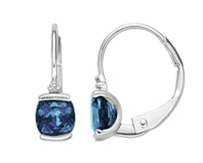 10K White Gold 5mm Cushion Cut Created Alexandrite and 0.01cttw Diamond Earrings