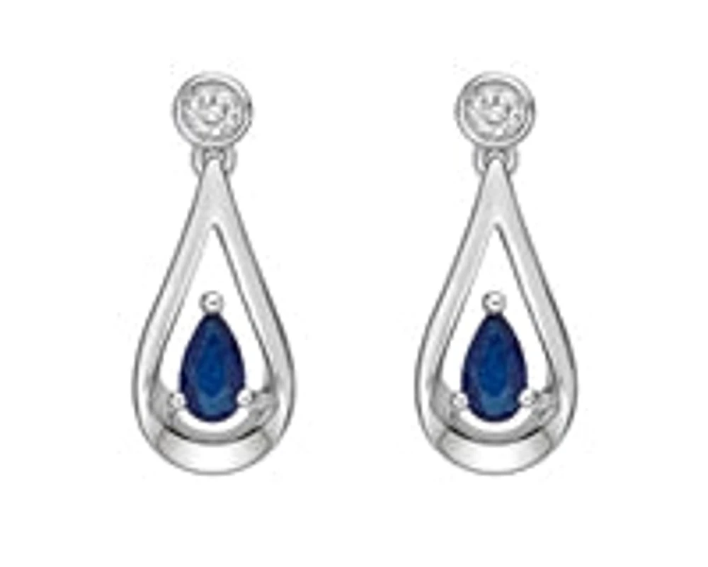 10K White Gold 0.70cttw Genuine Sapphire and 0.08cttw Diamond Dangle Earrings