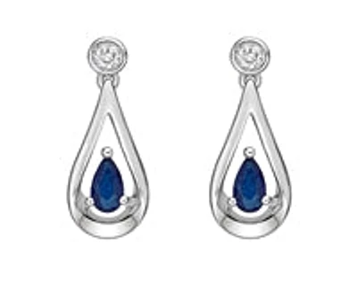 10K White Gold 0.70cttw Genuine Sapphire and 0.08cttw Diamond Dangle Earrings