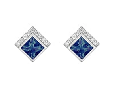 10K White Gold Created Alexandrite and Diamond  Earrings