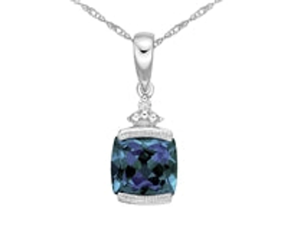 10K White Gold 6mm Cushion Cut Created Alexandrite & 0.007cttw Diamond Pendant, 17"
