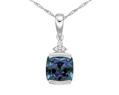 10K White Gold 6mm Cushion Cut Created Alexandrite & 0.007cttw Diamond Pendant, 17"