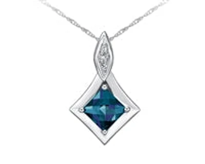 10K White Gold 0.85cttw Created Alexandrite & 0.015cttw Diamond Pendant, 17"