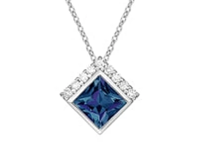 10K White Gold 6.0mm Created Alexandrite & 0.14cttw Diamond Pendant, 17"