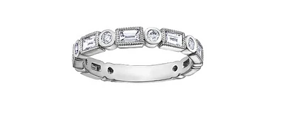 14K White Gold Baguette and Round Brilliant Cut Bezel Set Diamond Band - 6.5