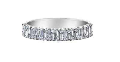 14K White Gold Baguette & Round Cut Diamond Band - Size 6.5