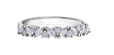 14K White Gold Marquise & Round Cut Diamond Band - 6.5
