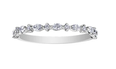 14K White Gold Marquise & Round Cut Claw Set Diamond Band - 6.5