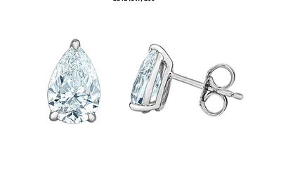 14K White Gold 1.00-2.00cttw Lab Grown Pear Shape Diamond Solitaire Claw Set Style Earrings - /