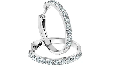 14K White Gold Lab Grown Diamond Claw Set Style Hoops - Carat Total /