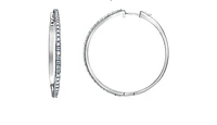 14K White Gold Lab Grown 1.00cttw Round Brilliant Diamond Claw Set Hoop Earrings - 1.00 Carat Total