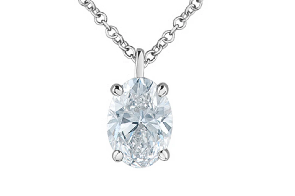 14K White Gold Lab Grown Oval Shape Diamond Claw Set Pendant